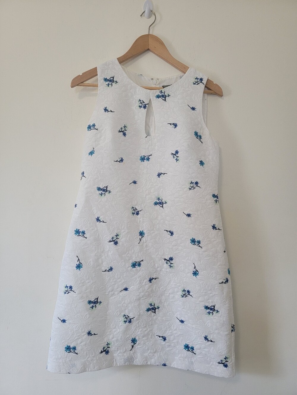 Taylor White Dress with Blue Floral Embroidery